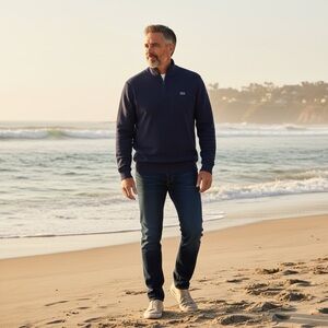 Lacoste Blue 1/4 Zip Pullover Sweatshirt Cotton Unisex XXL